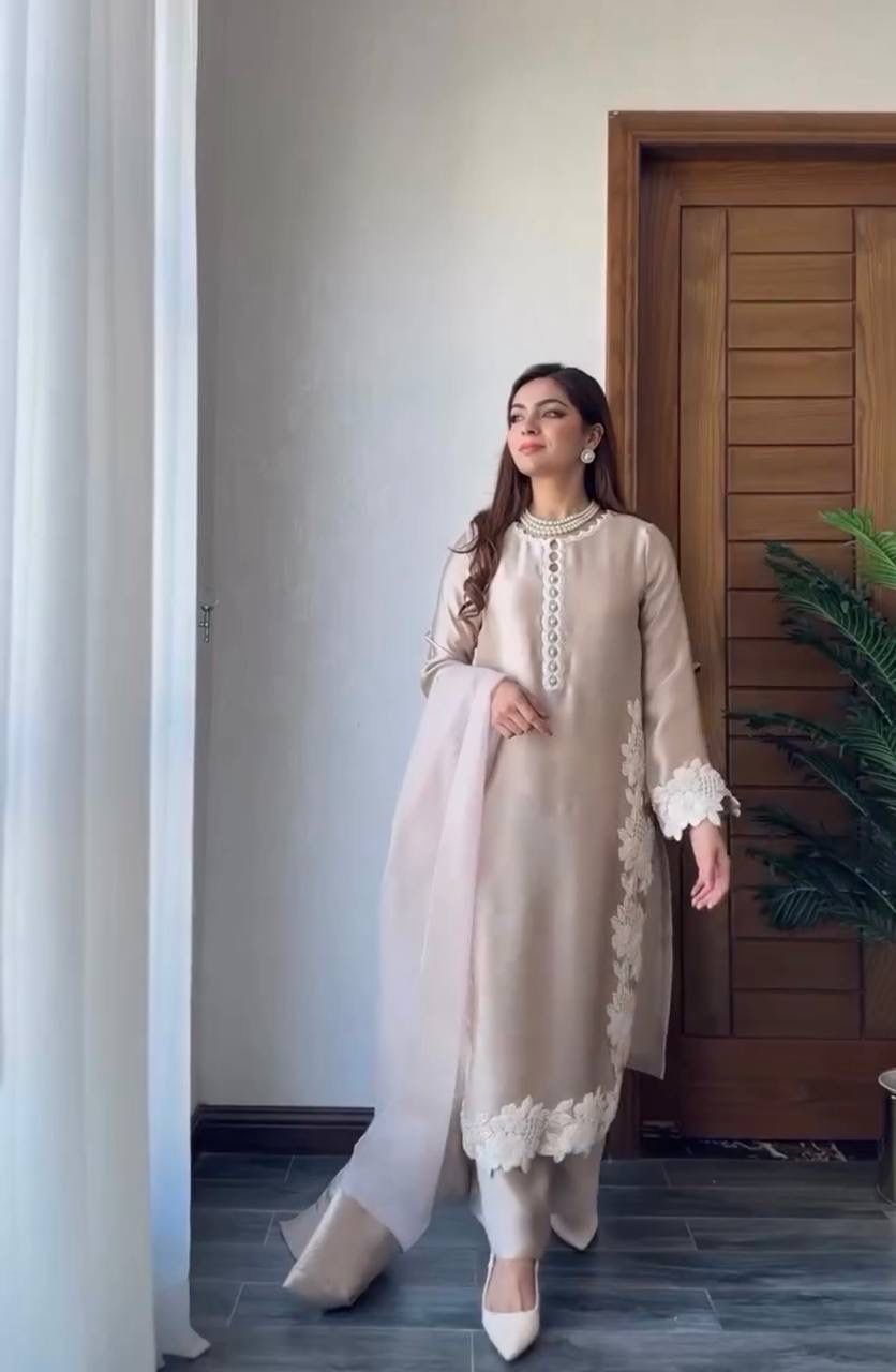 stitched NEW COLOUR ADDED DESIGNER HEAVY TOP PLAZZO SUIT SET CODE :-AK:-213 - Image 3