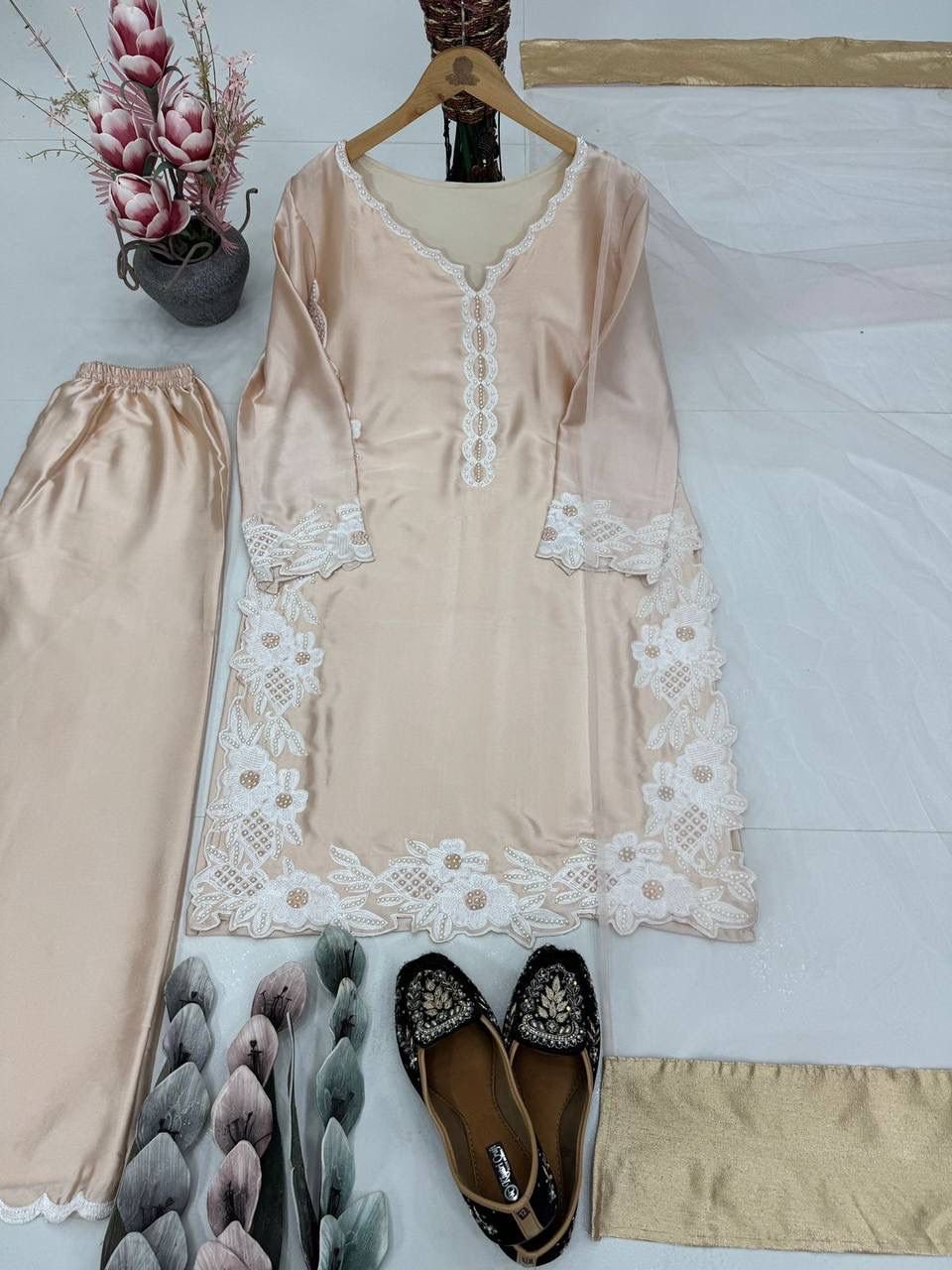 stitched NEW COLOUR ADDED DESIGNER HEAVY TOP PLAZZO SUIT SET CODE :-AK:-213 - Image 4