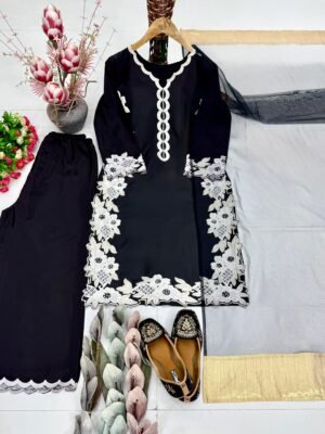 Alternative view of stitched NEW COLOUR ADDED  DESIGNER HEAVY TOP PLAZZO SUIT SET  CODE :-AK:-213