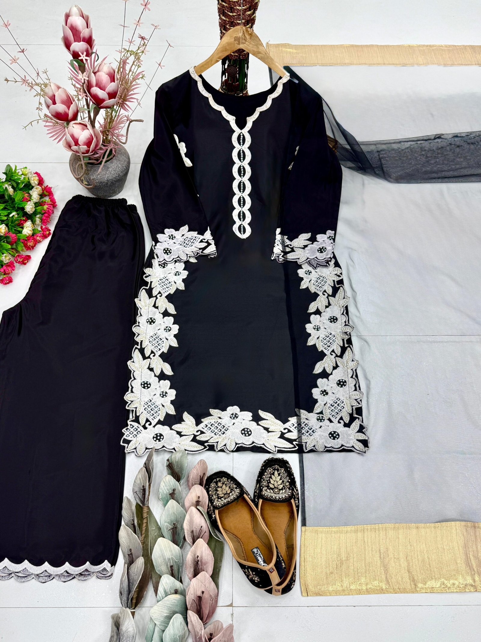 stitched NEW COLOUR ADDED DESIGNER HEAVY TOP PLAZZO SUIT SET CODE :-AK:-213 - Image 2