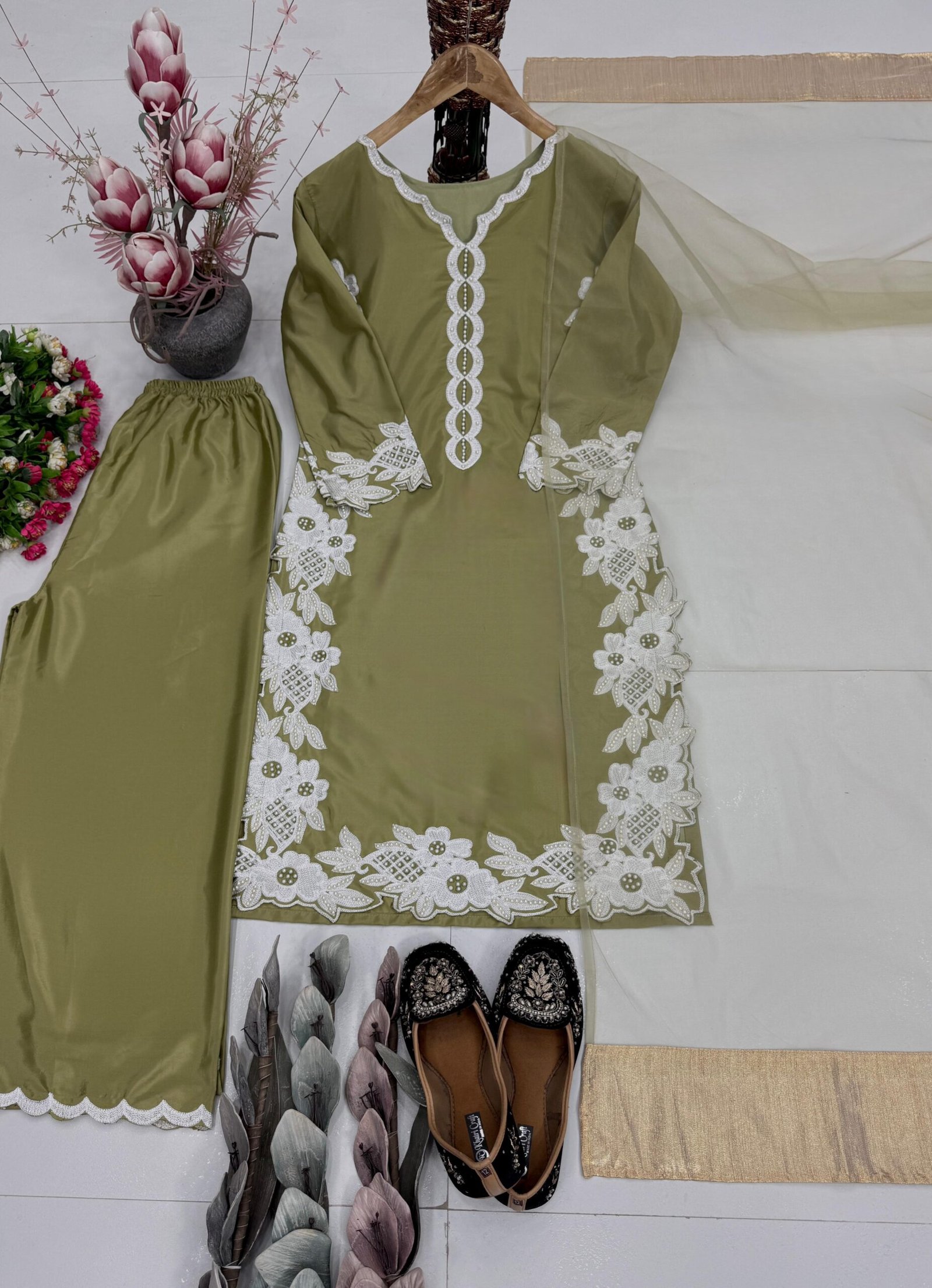 stitched NEW COLOUR ADDED DESIGNER HEAVY TOP PLAZZO SUIT SET CODE :-AK:-213 - Image 6