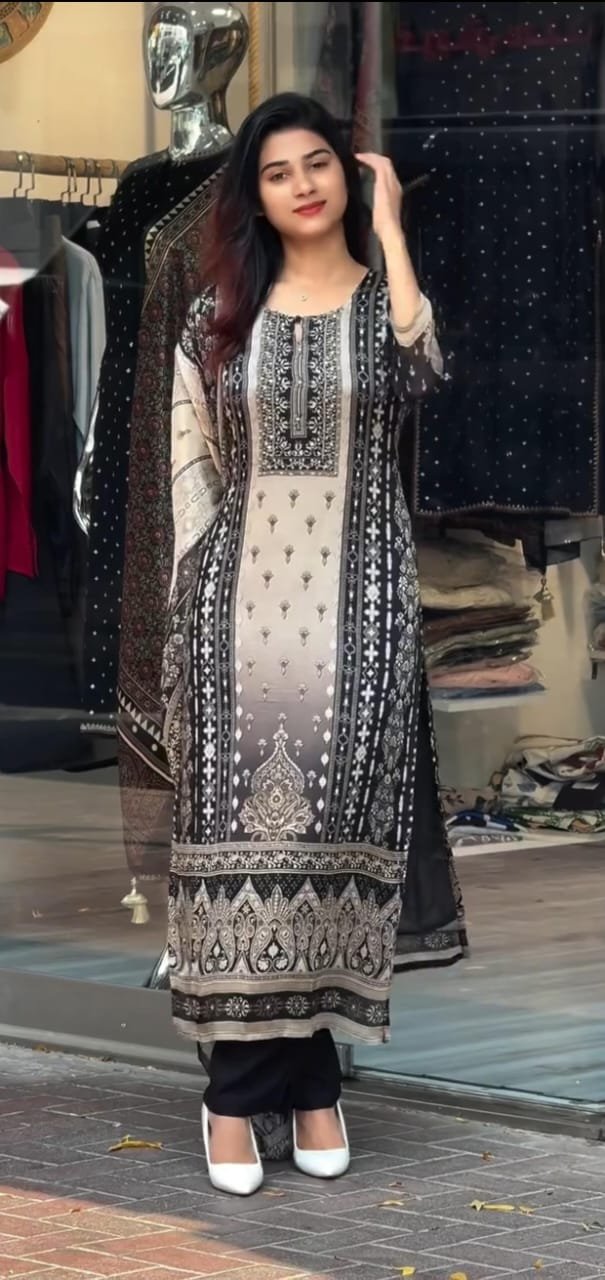 stitched Today We are Launching Exclusively Festive & Party Wear Heavy Muslim simmer With Heavy Digital Print With lace works Top-Bottom And Dupatta Set Fully Stitched Ready To Wear