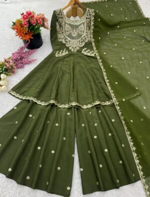 Alternative view of stitched Presenting New Designer Collection In French Crep Silk Top-Bottom And Dupatta Set Fully Stitched Ready To Wear