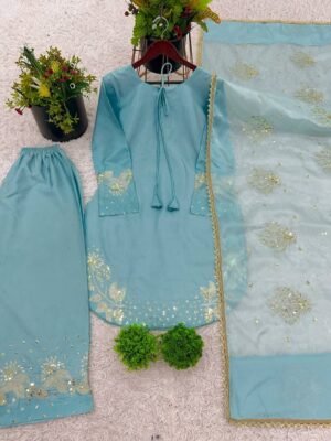 Alternative view of stitched Presenting New Designer Collection In Natural Crep Silk Top-Bottom And Dupatta Set Fully Stitched Ready To Wear   AK-3122
