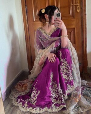stitched NEW SUPER HIT 5 COLOUR   EXCLUSIVE DESIGNER HEAVY CHINON WITH SEQUANCE EMBROIDERY WORK SUIT WITH FULL FLAIR WORK GHARARA   CODE :- AK-1872