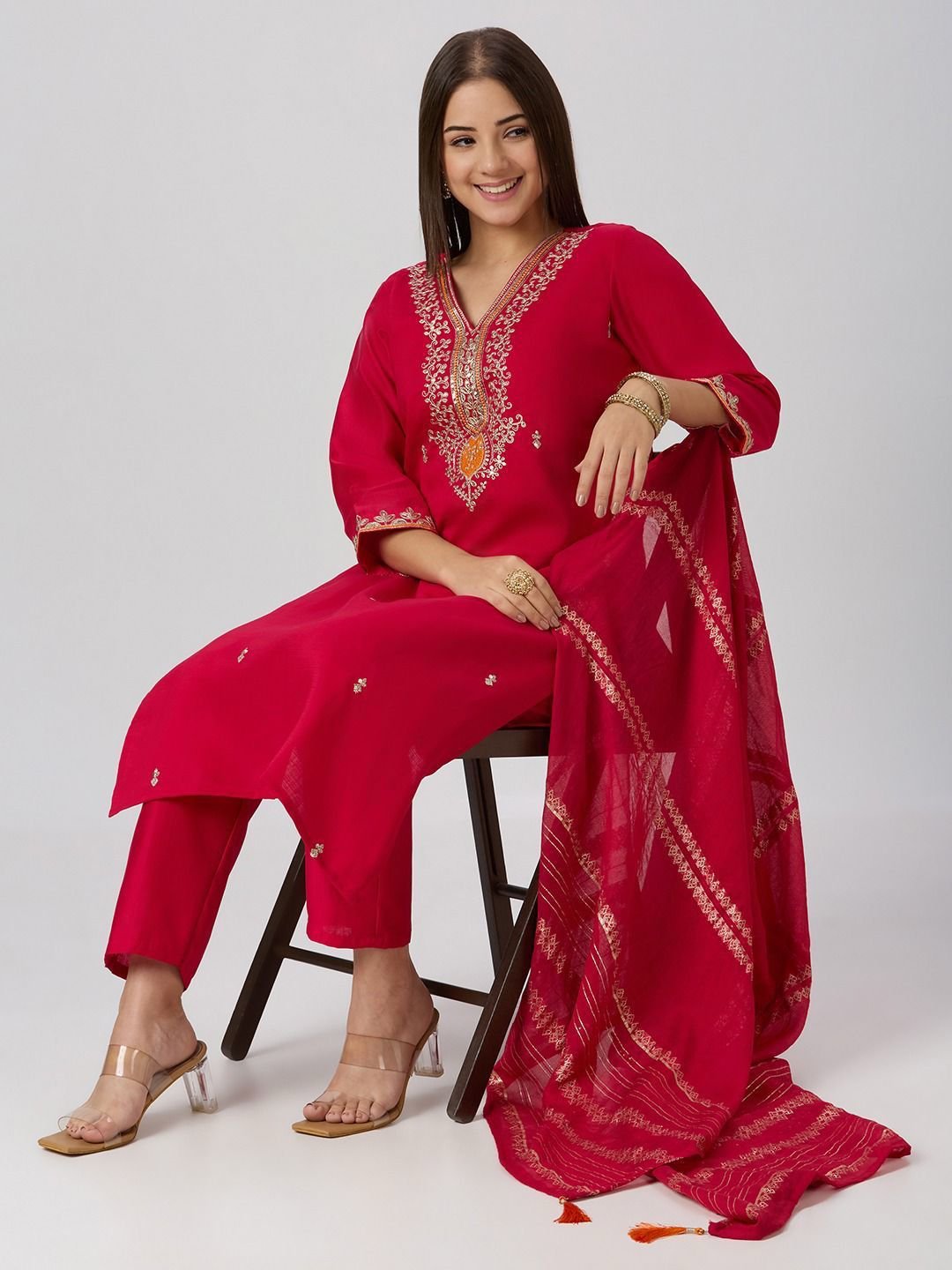 stitched NEW LAUNCHING New Designers Kurti Pent Dupatta Set Vatican Silk with Beautiful Embroidery With Sequence Work - Image 2