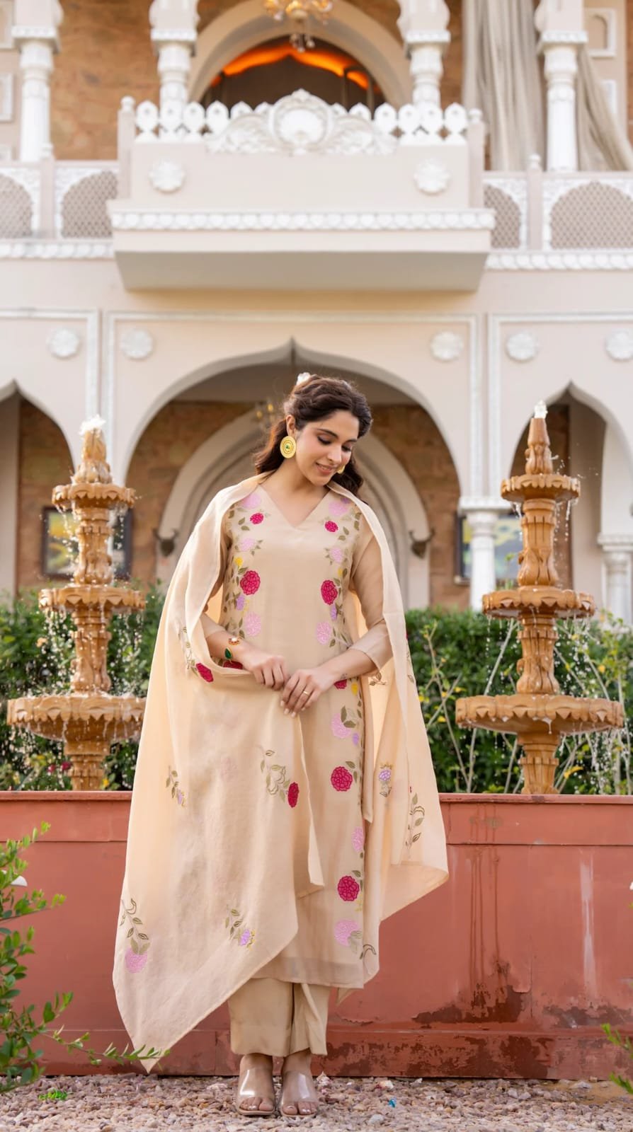 stitched SHIVAM COLLECTION PRESENT..... WOMEN SOFT CHANDERI EMBROIDERED KURTA SET RAMYA - Image 3