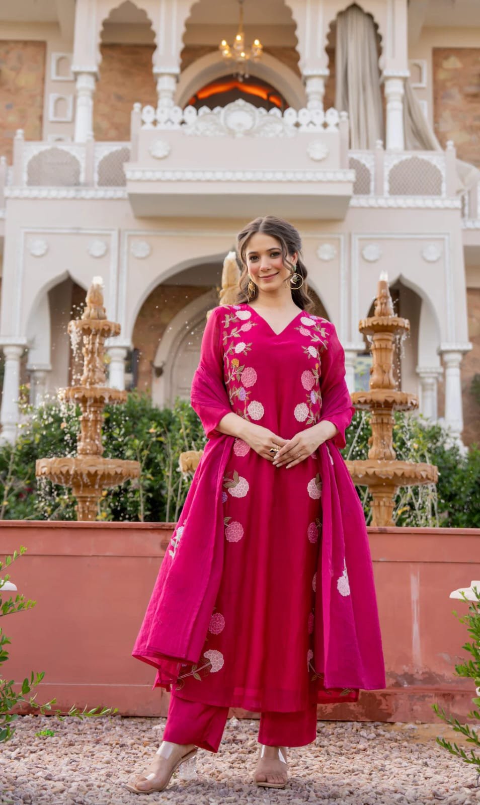 stitched SHIVAM COLLECTION PRESENT..... WOMEN SOFT CHANDERI EMBROIDERED KURTA SET RAMYA