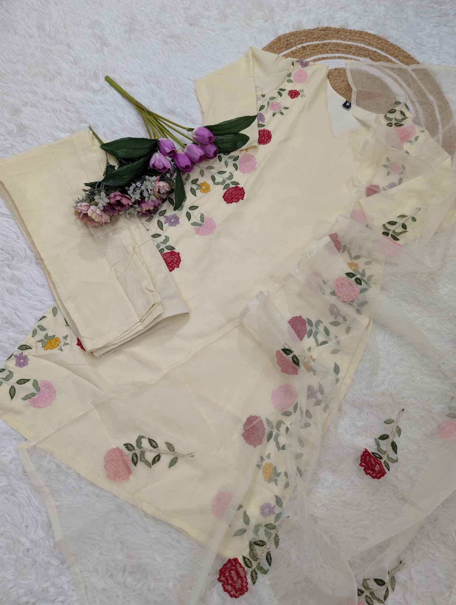 stitched SHIVAM COLLECTION PRESENT..... WOMEN SOFT CHANDERI EMBROIDERED KURTA SET RAMYA - Image 4
