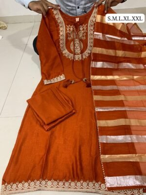 Alternative view of stitched Launching New Designer  Embroidery Top-Dupatta and Full Stiched Bottom