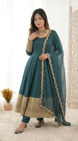 stitched Anarkali Fabric : Heavy Natural Crep With 5mm Sequence And Cording Embroidery Work* ( Fully Sleevs )(AK-519) - New Anarkali Suit  Presenting New  Đěsigner Anarkali Suit In New Fancy Style