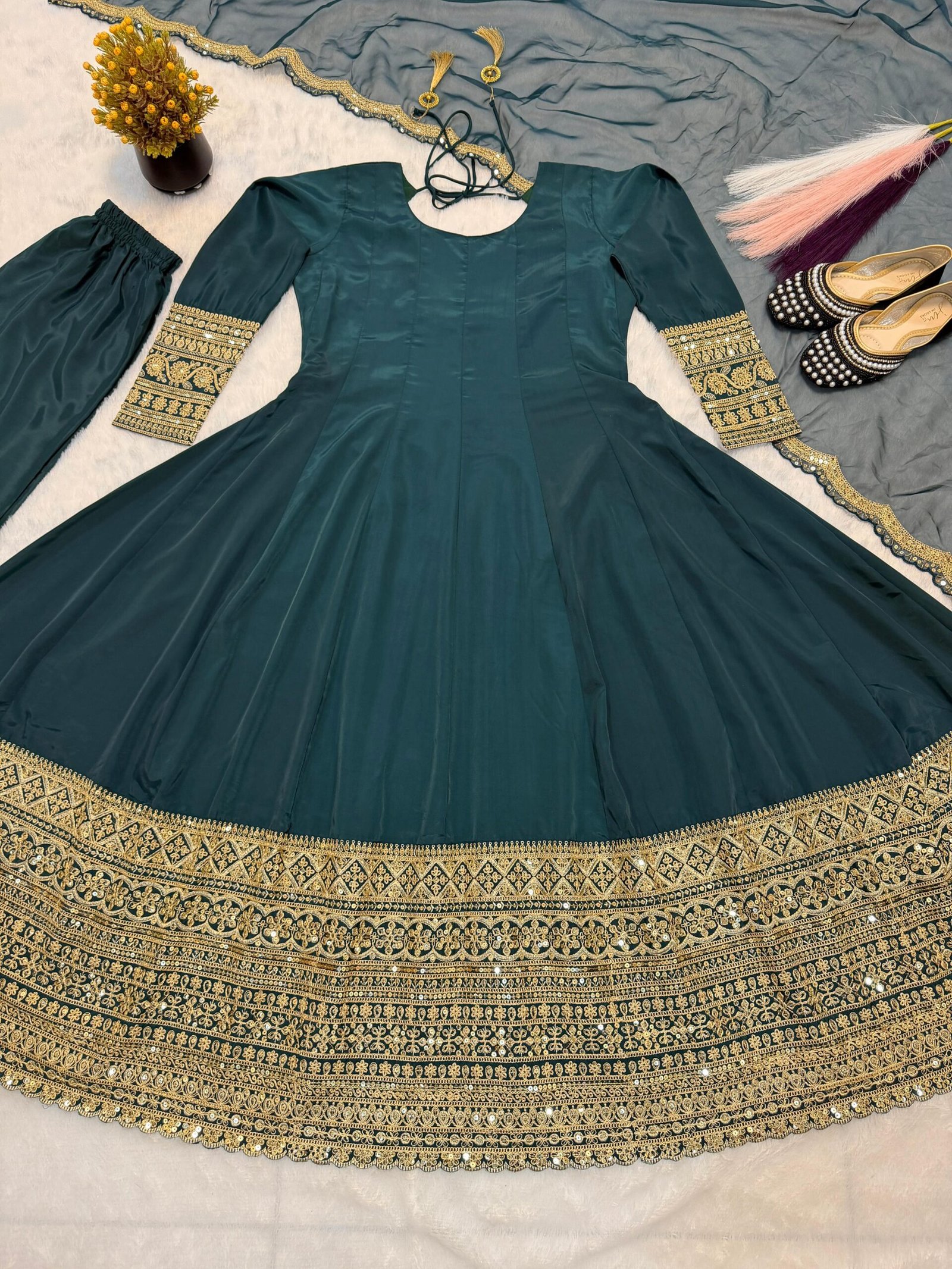 stitched Anarkali Fabric : Heavy Natural Crep With 5mm Sequence And Cording Embroidery Work* ( Fully Sleevs )(AK-519) - New Anarkali Suit Presenting New Đěsigner Anarkali Suit In New Fancy Style - Image 2