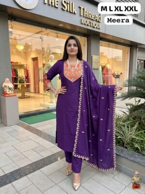 Alternative view of stitched MEERA  New Launch: Elegant Kurti Pant Dupatta Set  Elevate your style with this stunning three-piece set, perfect for any festive occasion or casual outing! Product: Kurti with Bottom and Dupatta Set