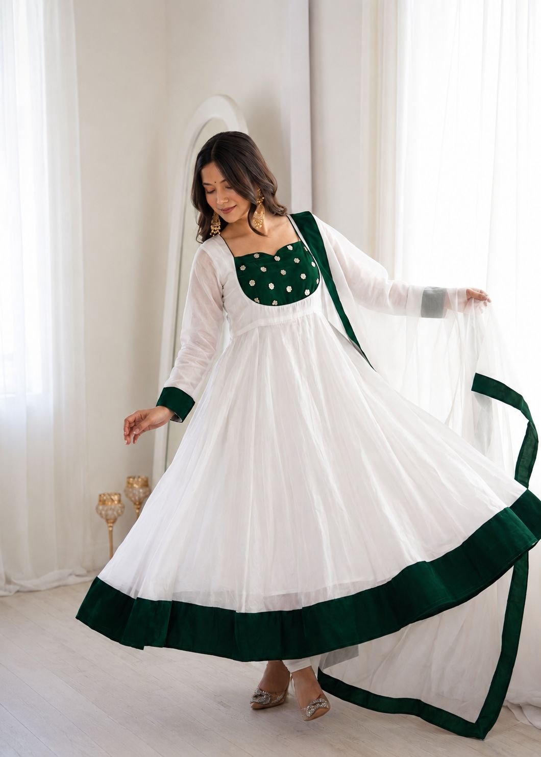 stitched PRESERNTING NEW READY TO WEAR SPACIAL FANCY DESIGN EMBROIDERY AND SEQUENCE WORK ANARKALI GOWN-BOTTOM WITH DUPATTA - Image 4
