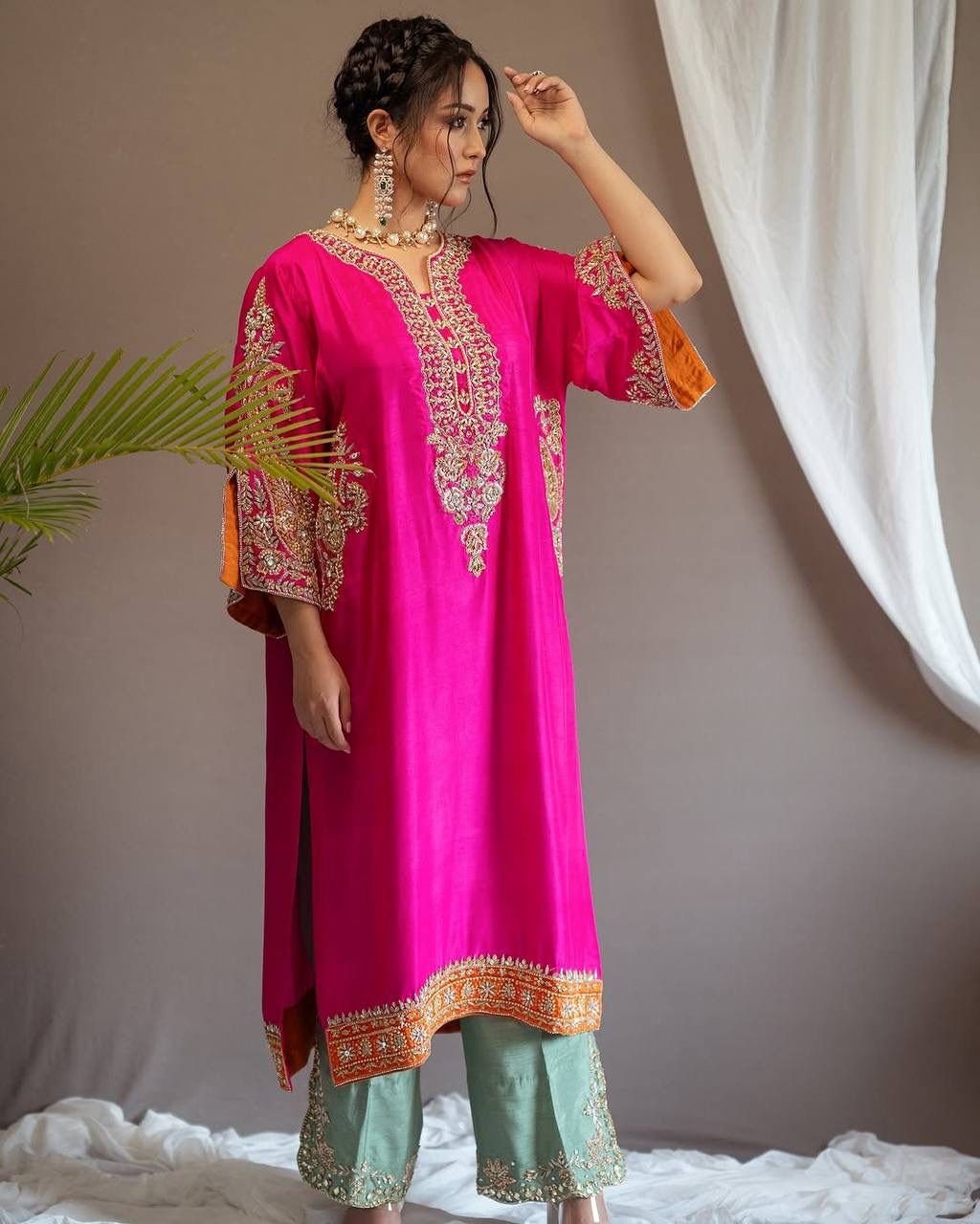stitched NEW COLOUR ADDED HEAVY EID SPECIAL TOP, DUPATTA WITH PLAZZO CODE :- AK - 1664