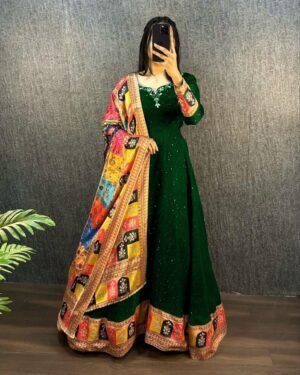 Alternative view of stitched MOX CREATION PRESENTING NEW ANARKALI DUPATTA  FABRICS DETAIL