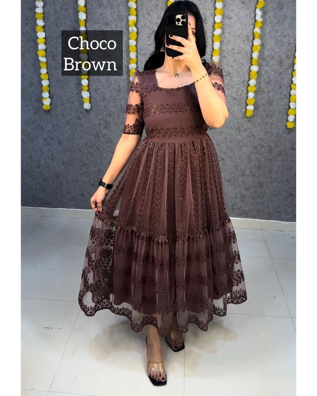 stitched Mox Launching beautiful flower-embroidery sequence work frocks to make your princess look even more cute and pretty. - Image 3