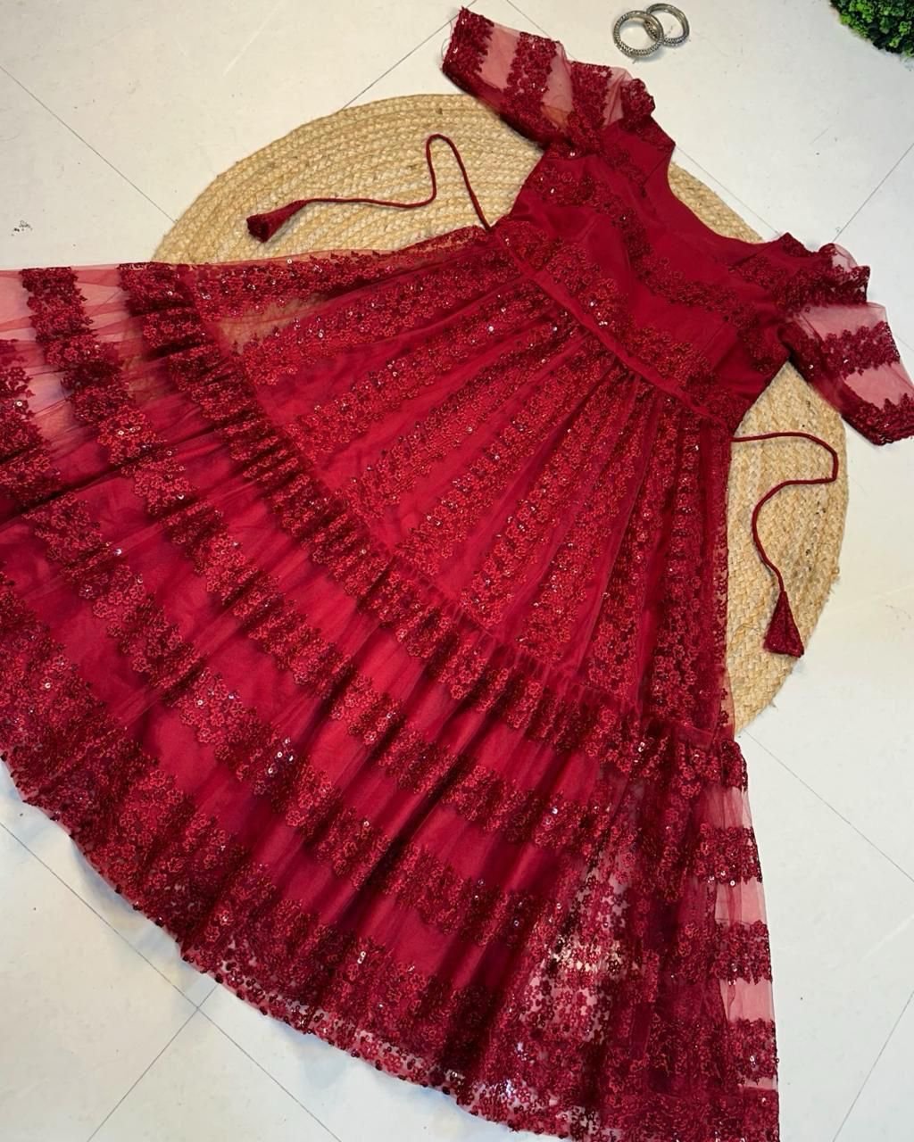 stitched Mox Launching beautiful flower-embroidery sequence work frocks to make your princess look even more cute and pretty. - Image 2