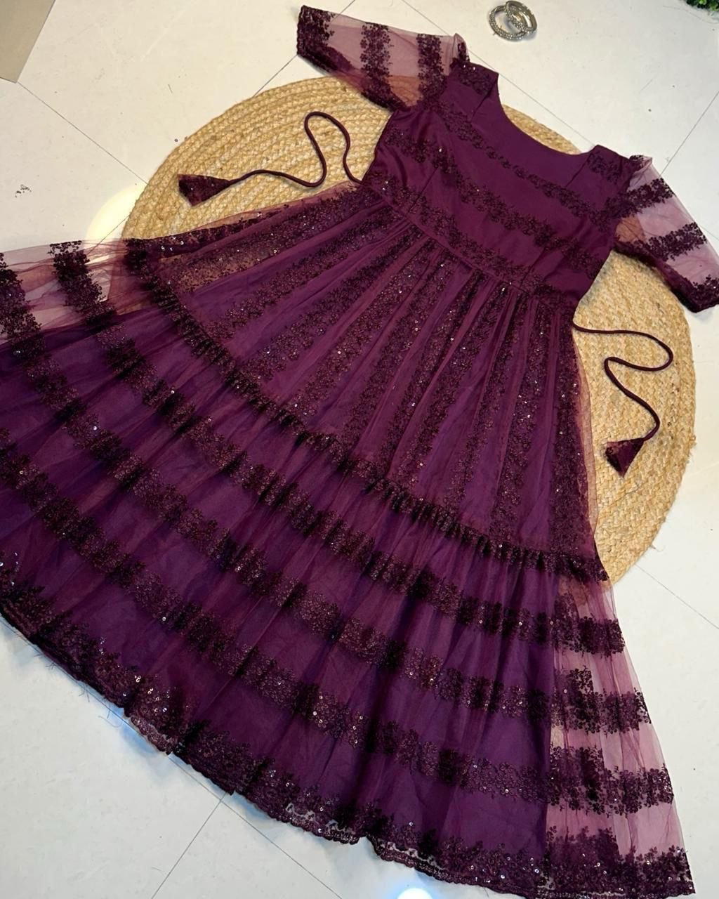 stitched Mox Launching beautiful flower-embroidery sequence work frocks to make your princess look even more cute and pretty. - Image 6