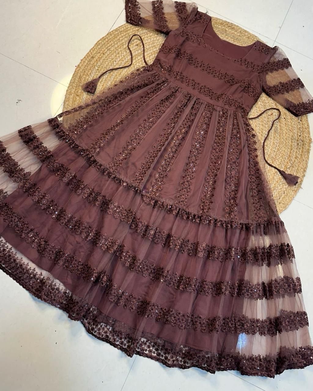 stitched Mox Launching beautiful flower-embroidery sequence work frocks to make your princess look even more cute and pretty. - Image 4
