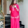 stitched Launching New Đěsigner Party Wear Look Pure Mul Chanderi Top Plazzo & Dupatta Set