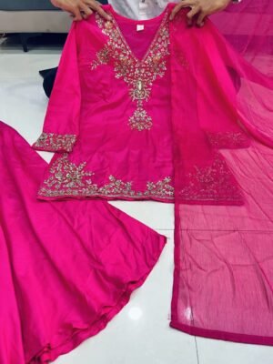 Alternative view of stitched Launching New Đěsigner Party Wear Look Pure Mul Chanderi Top Plazzo & Dupatta Set