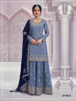semi stitched DESIGN NO : 3116 Heavy Chinon with Heavy Embroidery Work With 3mm Sequence