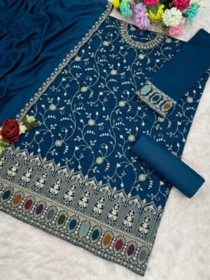Alternative view of semi stitched *PAVITRA GROUP*DESIGN NO : 3102  Fancy Blooming Vichitra with Heavy Embroidery Work With 3+5 mm Sequence