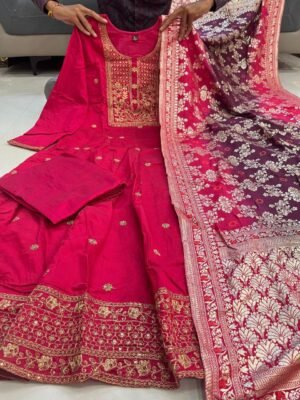 Alternative view of stitched NEW ARRIVALS SUMMER SPECIAL AKSHARA ANARKALI CODE:- AKSHARA   Anarkali Flared Kurti Pant Dupatta Set