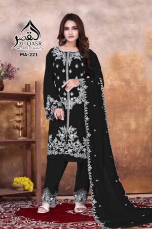 stitched AK-QASR D. NO  221 HEAVY FOX GEORGETTE WITH EMBROIDERY WORK AND HAND-KHATLI WORK