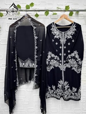 Alternative view of stitched AK-QASR D. NO  221 HEAVY FOX GEORGETTE WITH EMBROIDERY WORK AND HAND-KHATLI WORK