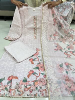 Alternative view of stitched Lilan Full Workd Set   Festival Collection   Elevate your casual and festive wardrobe with this elegant off-white printed Lilan suit set. Crafted for both comfort and style, this outfit offers a sophisticated yet effortless look.