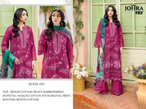 semi stitched BRAND NAME :- JOHRA TEX     D NO :- JT-193 RAYYON COLLECTION
