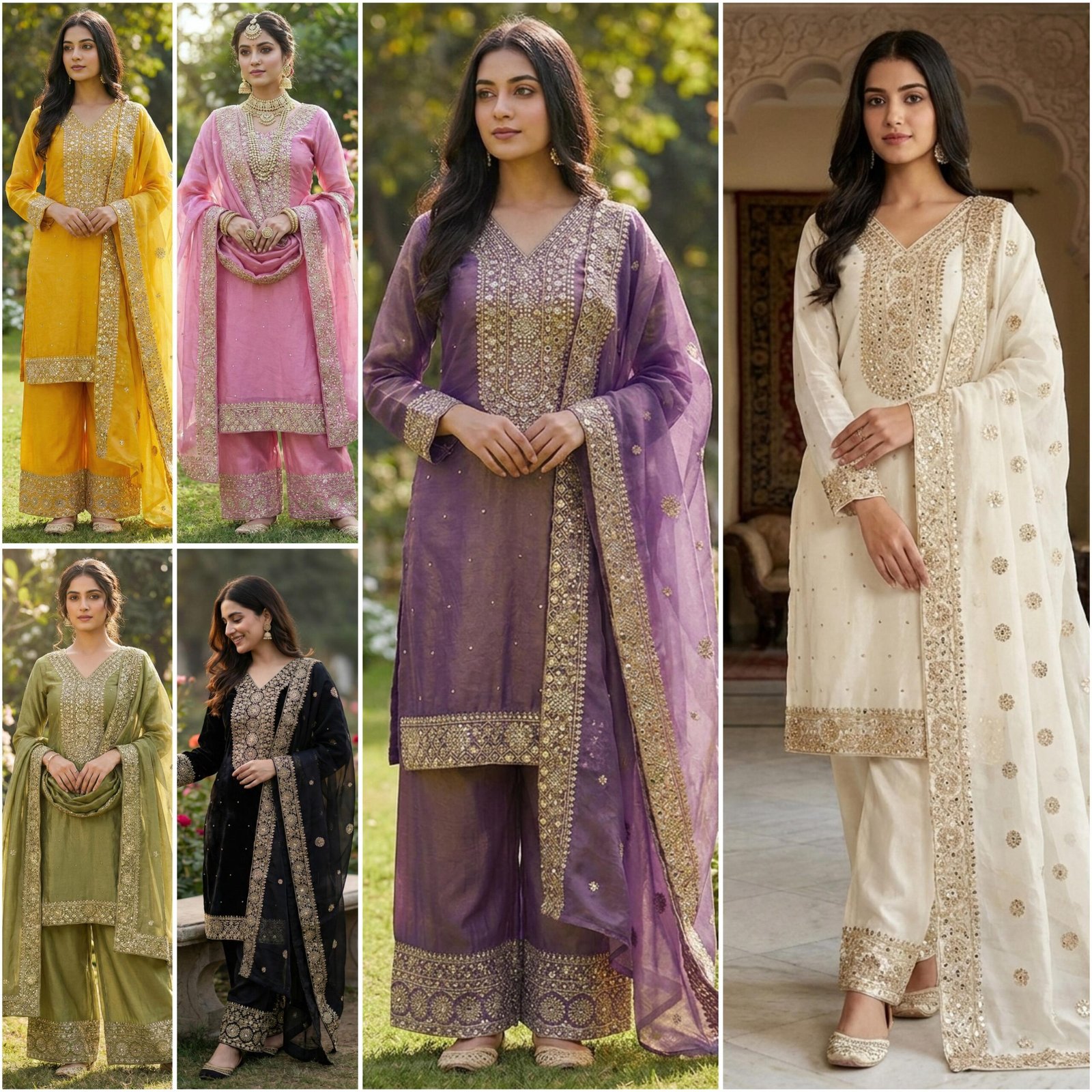 stitched Presenting New Eid Collection In Fendy Silk With Heavy Embroidery Sequence Work Top-Bottom And Dupatta Set Fully Stitched Ready To Wear - Image 5