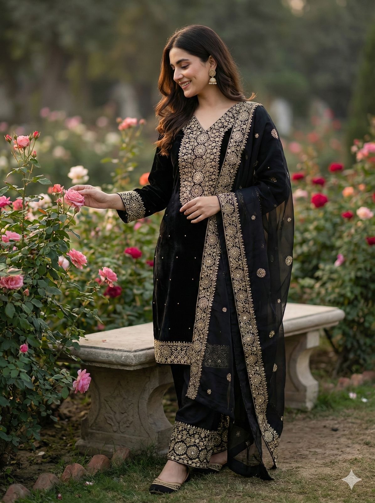 stitched Presenting New Eid Collection In Fendy Silk With Heavy Embroidery Sequence Work Top-Bottom And Dupatta Set Fully Stitched Ready To Wear - Image 3