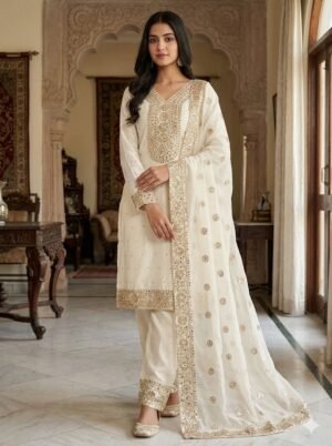 stitched Presenting New  Eid Collection In Fendy Silk With Heavy Embroidery Sequence Work Top-Bottom And Dupatta Set Fully Stitched Ready To Wear
