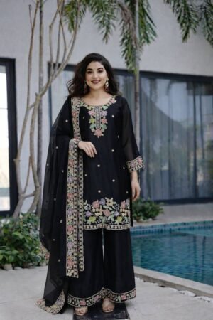 stitched AK-Series New Designer Party Top Pallazo & Dupatta Set CODE:-AK-8012