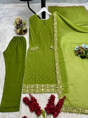 Alternative view of stitched AK-622*  UPCOMING NEW READY TO WEAR COLLECTION 3 PIECE FANCY KURTI WITH BEAUTIFUL BOTTOM AND DUPATTA