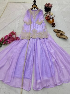 Alternative view of stitched AK-Series New Designer Party Top Pallazo & Dupatta Set CODE:- AK-8009