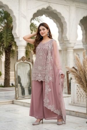 stitched NEW COLOUR ADDED   PARTY WEAR DESIGNER 3 PIS SUIT COLLECTION  CODE :-AK-203