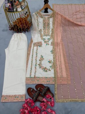 Alternative view of stitched Launching New  Đěsigner Party Wear Look Pur Gimmy Chu Top Plazzo & Dupatta Set   Code:-AK220