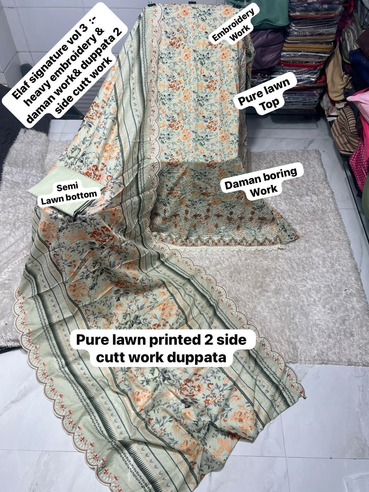 semi stitched ELAF SIGNATURE VOL 3 CATALOGUE TOP EMBROIDERY FULLY WORK+ DAMAN WORRK DESIGN DUPPTA cutwork Work Collection 2026 - Image 2