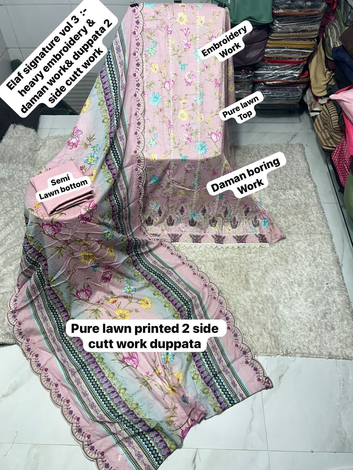 semi stitched ELAF SIGNATURE VOL 3 CATALOGUE TOP EMBROIDERY FULLY WORK+ DAMAN WORRK DESIGN DUPPTA cutwork Work Collection 2026