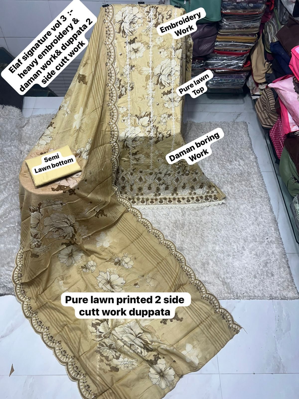 semi stitched ELAF SIGNATURE VOL 3 CATALOGUE TOP EMBROIDERY FULLY WORK+ DAMAN WORRK DESIGN DUPPTA cutwork Work Collection 2026 - Image 6