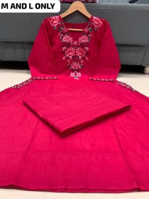 Alternative view of stitched RESENTING EXCLUSIVE COLLECTION IN NEW PATTERN  Featuring Beautiful Suit Sets in Soft Tesla Slub Top With Plazzo, it is beautifully decorated with Multi thread work desgins