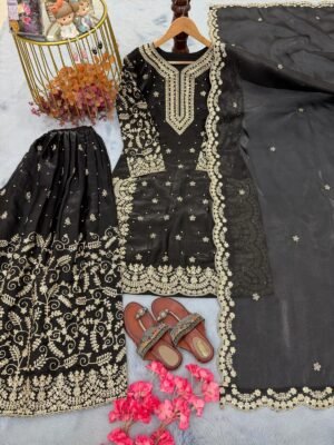 Alternative view of stitched 4 PCS SET RATE:-1099 SINGLE PIECE RATE:-1299    PREMIUM DESIGNER READYMADE TOP PLAZZO COLLECTIONS