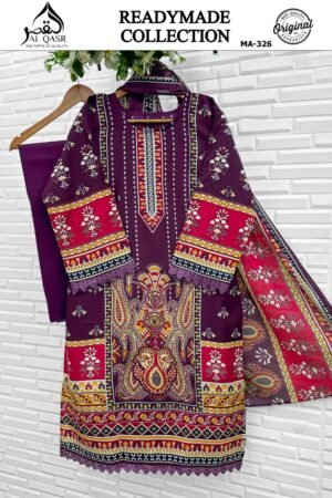 stitched AK-QASR COTTON D. NO  326 HEAVY LAWN COTTON WITH BEAUTIFUL LACE