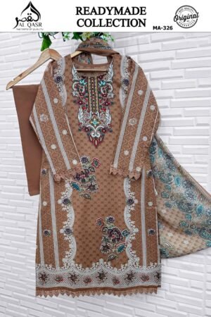 Alternative view of stitched AK-QASR COTTON D. NO  326 HEAVY LAWN COTTON WITH BEAUTIFUL LACE