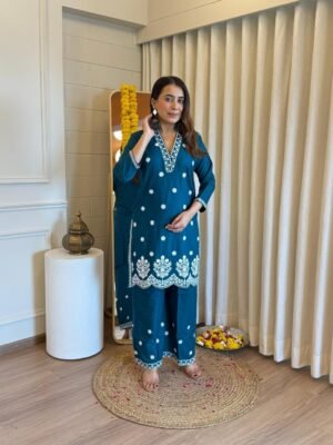 stitched AK 1026 Tredisnal cord set Fabric Top heavy reyon cottan with embrodery work Pant Fabric Heavy reyon  with embrodery work