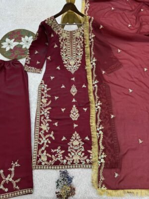 Alternative view of stitched PRESENTING 3 PIECE STYLISH KURTI, PLAZOO AND DUPATTA WITH BEAUTIFUL EMBROIDERY SEQUENCE WORK AK-1062
